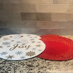 4 Festive Joy Holiday Placemats - 2 Red and 2 White